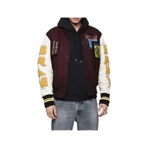 Diesel L-Harryz Men's Enjoy Most Everything Varsity Bomber Jacket Leather Wool L
